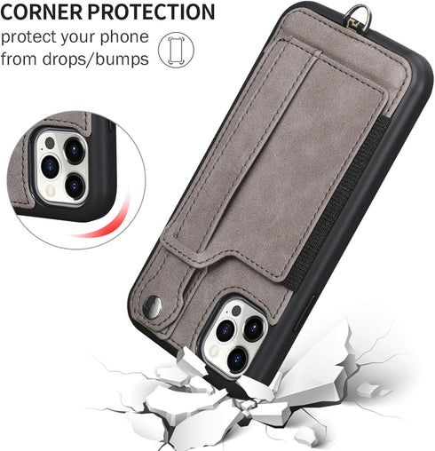 TOOVREN Wallet Case for iPhone 12 Pro Max Lanyard with Kickstand Leather Card Holder Adjustable Neck Strap, Phone Protective Back Cover for iPhone...